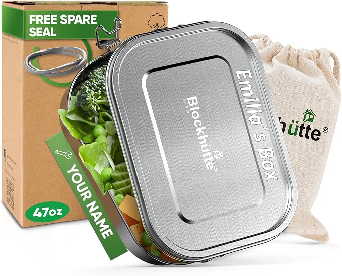 Blockhütte Personalized Lunch Box for Men I 47oz I Stainless Steel Bento Box Custom Name I Metal Lunchbox for Kids I Non-Toxic, Eco-Friendly, Leakproof Lunch Container Adults I Personalized Gifts