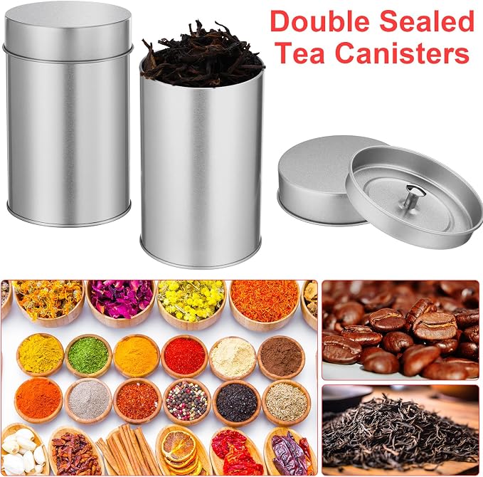 Zopeal 3 Pack Tea Tin Canister with Airtight Double Lids 16 oz Round Metal Tin Can with Lid Double Sealed Small Kitchen Container for Loose Tea Storage Coffee Sugar Candy Herbs and Spices