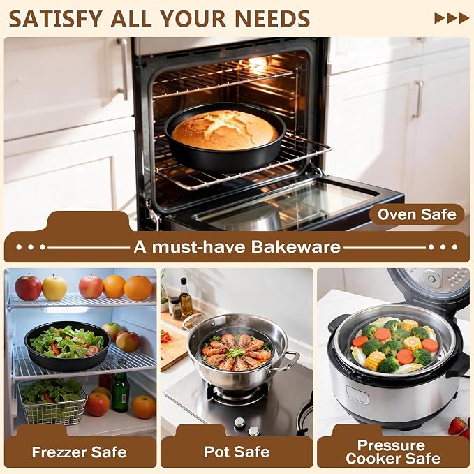 P&P CHEF 9 Inch Cake Pan Set of 3, 3 Pcs Nonstick Round Cake Baking Pans | Stainless Steel Core & Non-stick Coating, Layer Cakes Tin for Cooking, Ideal for Birthday Wedding, Oven & Dishwasher Safe