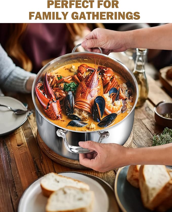 Cooks Standard Multi-Ply Clad 8 Quart Stainless Steel Stock Pot with Glass Lid | Tri-Ply Soup Pot for Boiling, Stews, Sauces, Induction Ready, Dishwasher & Oven Safe