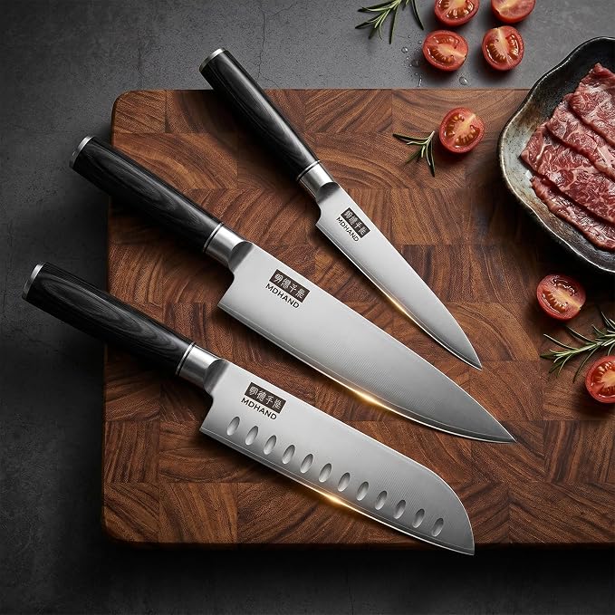 Kitchen Knife Set 3 Pieces, Ultra Sharp Japanese Knife Set Gift Box | High Carbon Stainless Steel Chef Knife Set with Pakkawood Handle, Knives Set for Kitchen & Home Cooking, Dishwasher Safe