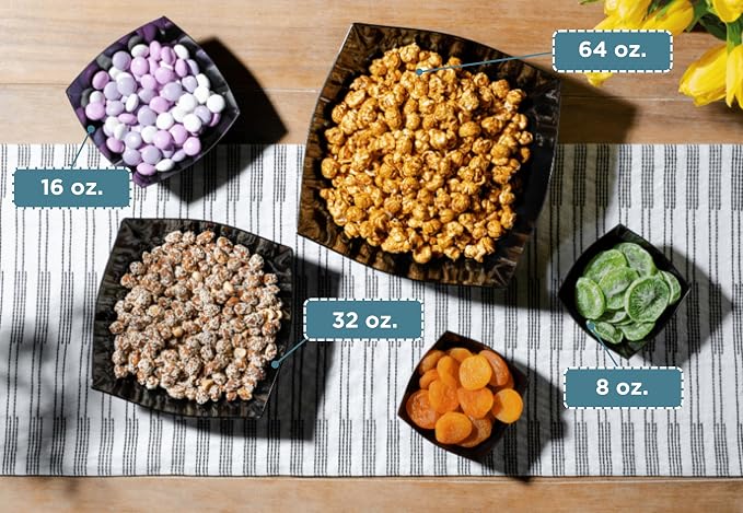 4 Pack Disposable Black Plastic Serving Bowls Square Party Candy Use 8oz | Square Design. Disposable Party Tableware. Salad, Fruit & Candy Use. Candy Buffet Containers. Black Plastic.