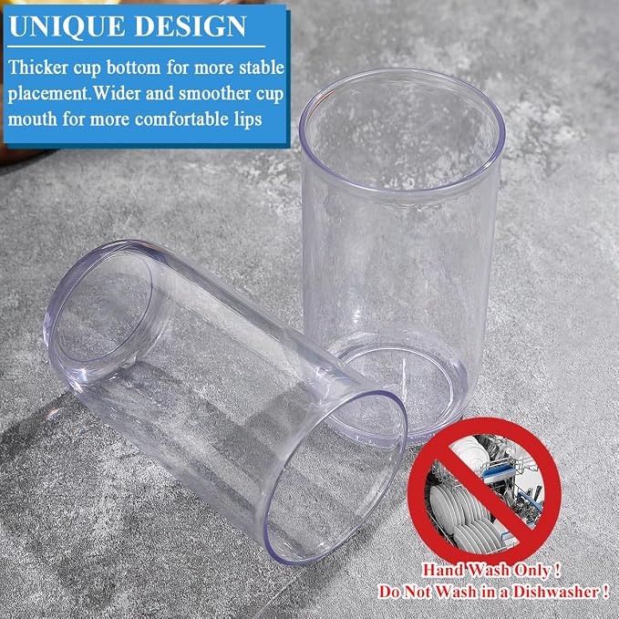 Berglander Highball Glasses Set 8pc, 14 oz Tall PET Clear Plastic Drinking Collins Glasses, Reusable Water Glass Cups, Bar Glassware Tumbler for Beverage, Beer, Juice, Milk, Mojito, Cold Drink