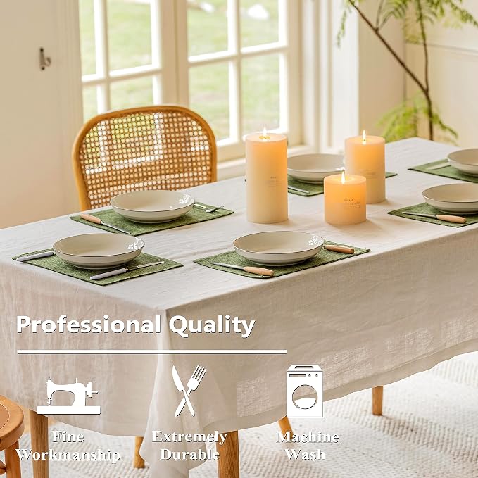 Home Brilliant Linen Cloth Placemats Set of 6 Heat Resistant Dining Table Place Mats Kitchen Washable Dining Mats for Dinner Summer Decor, Green