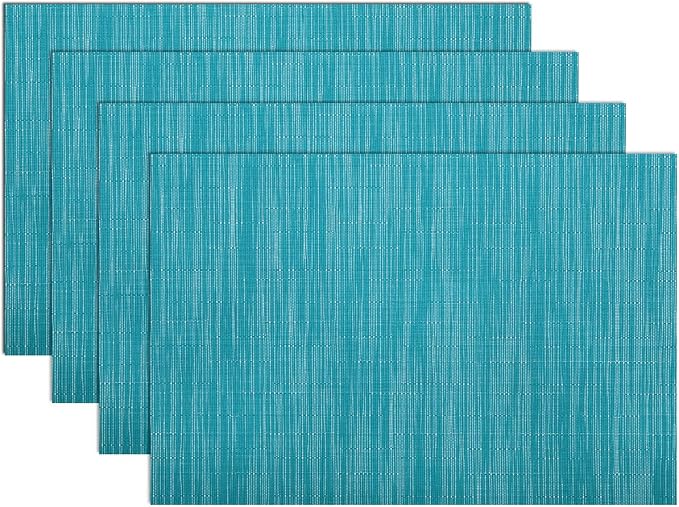 SHACOS Woven Vinyl Placemats Set of 4 Non Slip Heat Resistant Place Mats Durable PVC Stain Resistant Wipe Clean Indoor Outdoor Table Mats (4, Teal Blue)