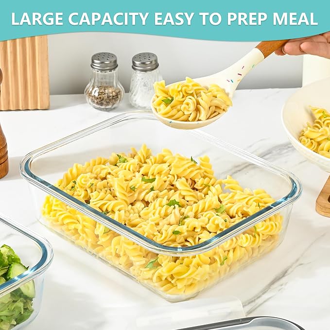 2 Pack 78 Oz / 9.8 Cups Large Glass Food Storage Containers with Lids, Meal Prep Containers for Baking, Serving, Glass Storage Container, BPA Free, Leakproof, Freezer, Microwave/Oven Safe