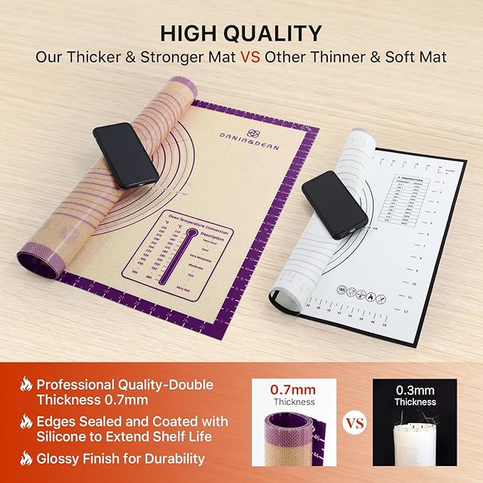 DANIA & DEAN 36"x24" Extra Thick Silicone Baking Mat for Pastry and Bread | Non-Slip & Non-Stick Mat with Measurements, for Pizza, Pie Crust, Dough Rolling, Pasta & Sourdough, Reusable Counter Sheet