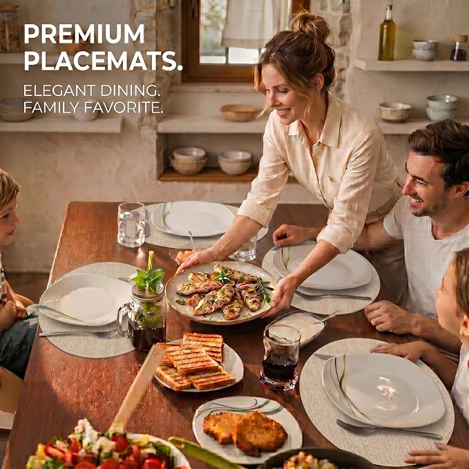 Faux Leather Placemats Set of 4, Wipeable Waterproof Stain Resistant Table Mats, Heat Resistant Thick Placemats with Hand-Painted Edges for Kitchen Dining, Imitative Linen Texture, Various Shapes