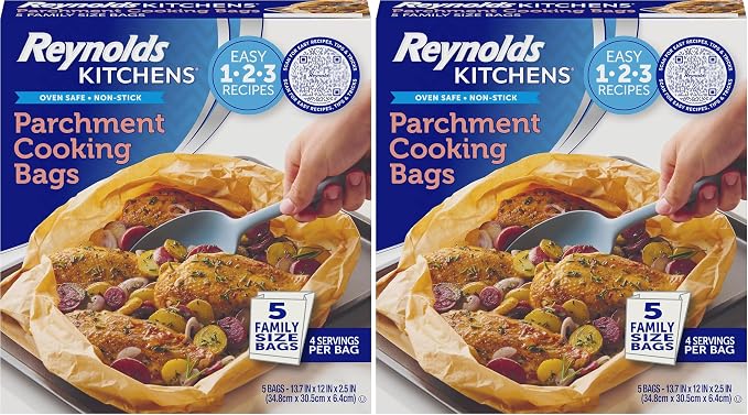 Reynolds Kitchens Parchment Cooking Bags, Family Size, Non-Stick Parchment Cooking Bags for the Oven and Microwave, Oven-Safe up to 425 Degrees, Great for Quick Family Meals, No-Mess Cleanup, 10 Pack
