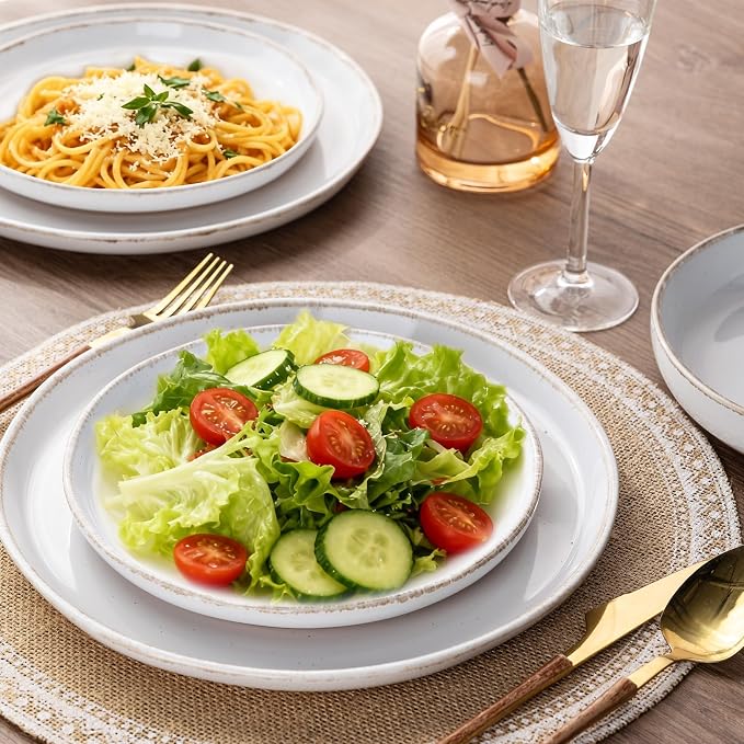 AmorArc Dinnerware Sets for 6, 18 Pieces Ceramic Plates and Bowls Set | Scratch Resistant Stoneware Dishes Set, Dishwasher & Microwave Safe,White