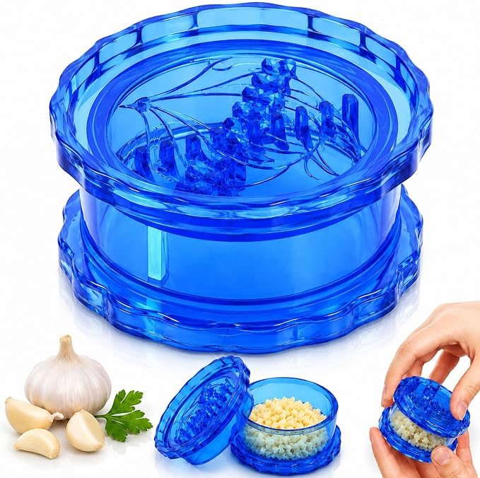 2PCS Clear Manual Garlic Twister and Ginger Mincer Tool, Manual Garlic Twister and Mincer, Garlic Crusher, Garlic Grinder, Compact Garlic Mincer Tool, Ginger, Herbs (Bule-1PCS)