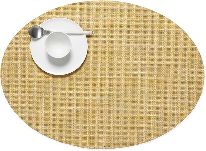 Chilewich Mini Basketweave Placemats, Woven Oval Placemats Set of 4 | Reusable, Stain-Resistant, Indoor/Outdoor Tabletop Protection, Ochre, 14" x 19.25"