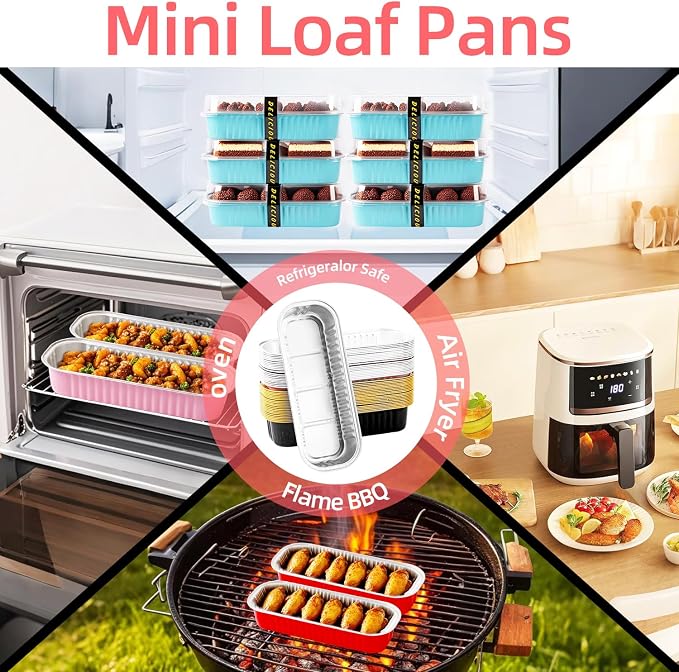 120 Pcs Mixed Color Mini Loaf Pans with Lids and Spoons, 6.8oz Aluminum Foil Baking Pans Versatile for Mini Cake Tins/Loaf Cakes Sturdy Mini Pans with Lids for Baking (120, mixed)