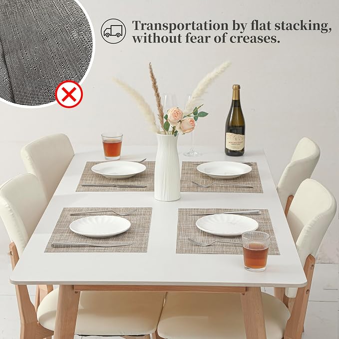 Leetaltree Linen Yellow Placemats Set of 12 - Heat Resistant Non-Slip Place mats for Dining Table, Washable Durable PVC Vinyl Woven Table Mats（Linen Yellow, 12）