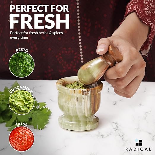 Radicaln Marble Mortar and Pestle Set Small Spice Grinder & Herb Grinder | Handmade Green Onyx Marble, 2.5 Inches, Garlic Crusher, Pill Crusher, Kitchen Counter Decor, Gift Ready