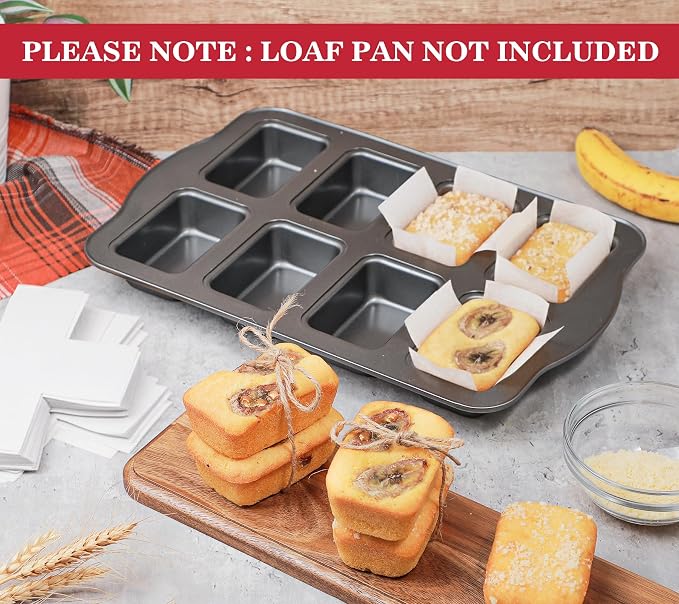 Webake 300pcs Unbleached Parchment Paper Mini Loaf Pan Liners Compatible with Wilton Mini Loaf Pan, Original Precut, Non Toxic Baking Papers for Banana Breads