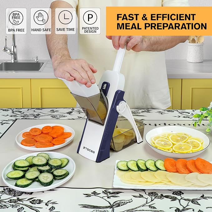Safe Mandoline Slicer for Kitchen, Vegetable & Food Cutter (Only Slice) | Thickness Adjustable 0.1-8 mm, Potato Slicer for Chips, Easy to Clean, Storage, Kitchen Faster Slice, Dishwasher-safe (Blue)