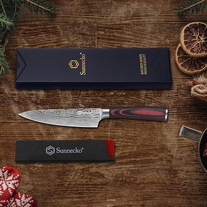 5.5 Inch Small Chef Knife - Ultra Sharp 12-15 Degree Edge Kitchen Knife for Meat Vegetable Cutting Japanese Style with Sheath, High Carbon Stainless Steel Blade, Cooking Father Day Gift