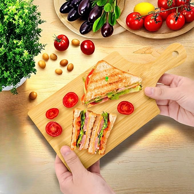 12 Pack Bamboo Cutting Board with Handle, 11" x 5" Individual Charcuterie Boards, Blank Laser Engraving Board, Bulk Food Platter, Mini Board for Kitchen, Home Decor, Housewarming Gift