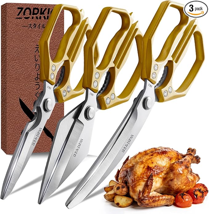 Kitchen Scissors Set Silver 3PCS, Heavy Duty Poultry Shears Kitchen Shear for Food Chicken Scissor All Purpose,Japan Meat Cutting Scissors, Bones Food Cooking Shears, Gifts for Men Women Mom Dad