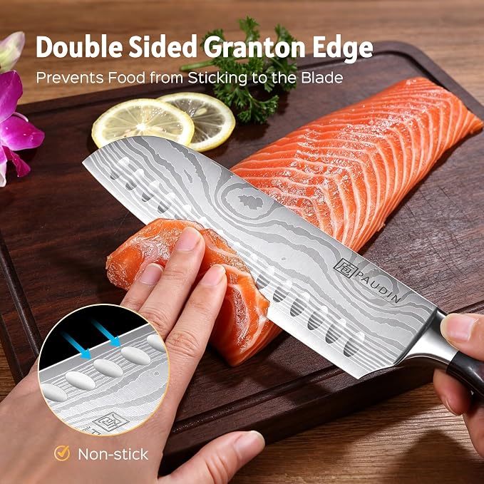PAUDIN Santoku Knife Chef Knife, Ultra Sharp 7" Kitchen Knife for Cooking | Japanese High Carbon German Stainless Steel, Long-Lasting, Ergonomic Pakkawood Handle, Gift for Cook & Pro Chef