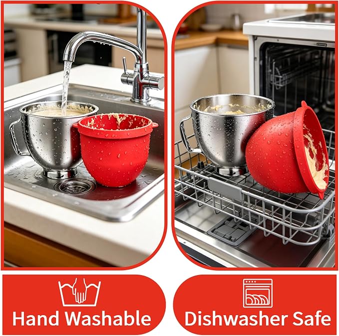 5QT Stainless Steel Mixer Bowl with Silicone Liners For Kitchenaid Mixers, Compatible with Kitchen Aid 4.5-5 Qt Tilt-Head Stand Mixer, Food-Grade Mixing Bowl Attachments for Baking, Cooking & Dough