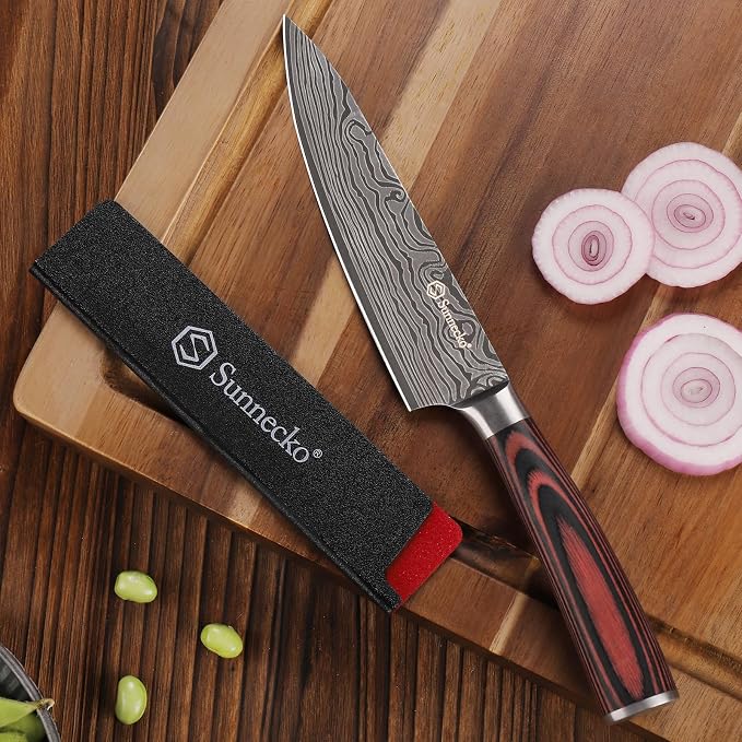 5.5 Inch Small Chef Knife - Ultra Sharp 12-15 Degree Edge Kitchen Knife for Meat Vegetable Cutting Japanese Style with Sheath, High Carbon Stainless Steel Blade, Cooking Father Day Gift