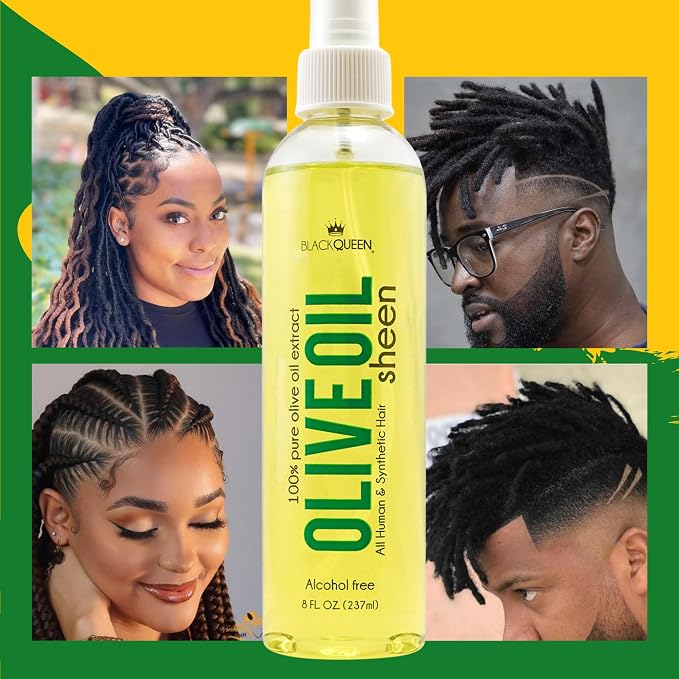 Black Queen® Olive Oil Moisturizing Spray for Locs, Braids, 4C Hair & Twists – Lightweight Hair Oil for Protective Styles – Shine, Frizz Control, Non-Greasy & Flake-Free – Made in USA – 8 oz