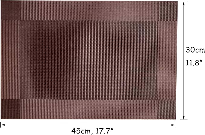 Table Placemats Dining Table Place Mats Set of 4 Heat Resistant Insulation Non-Slip Vinyl for Kitchen Dining Room 18" * 12" Dark Brown