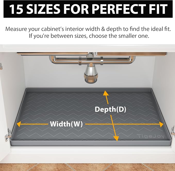 TigeJoy Under Sink Mats for Kitchen Waterproof 22" x 19", Cabinet Liner | Leak-Proof Silicone Mat Sink Protector, Kitchen Essentials Organizer and Storage,Boot or Shoe Tray, Pet Feeding Mat