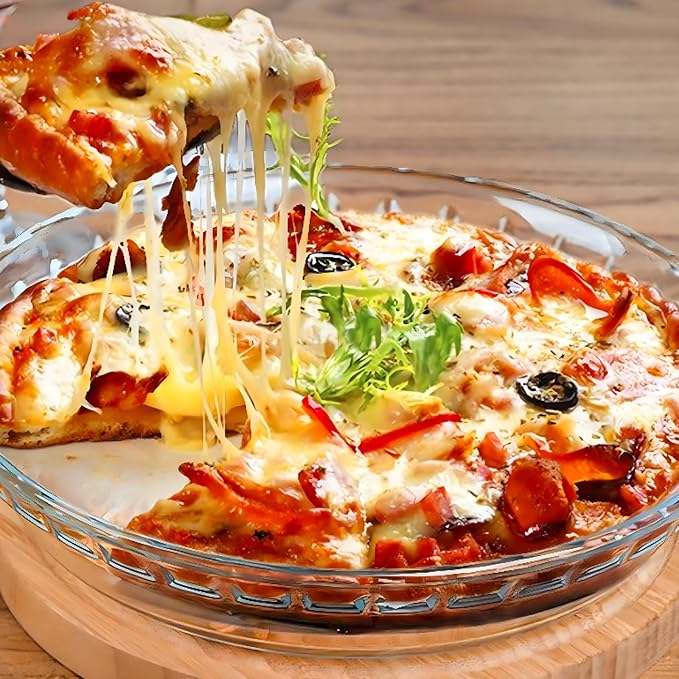 1 Pack Round Glass Pie Pans for Baking Round Baking Dishes with Handles for Apple Pie Pumpkin Pie Salads (Clear 10in)