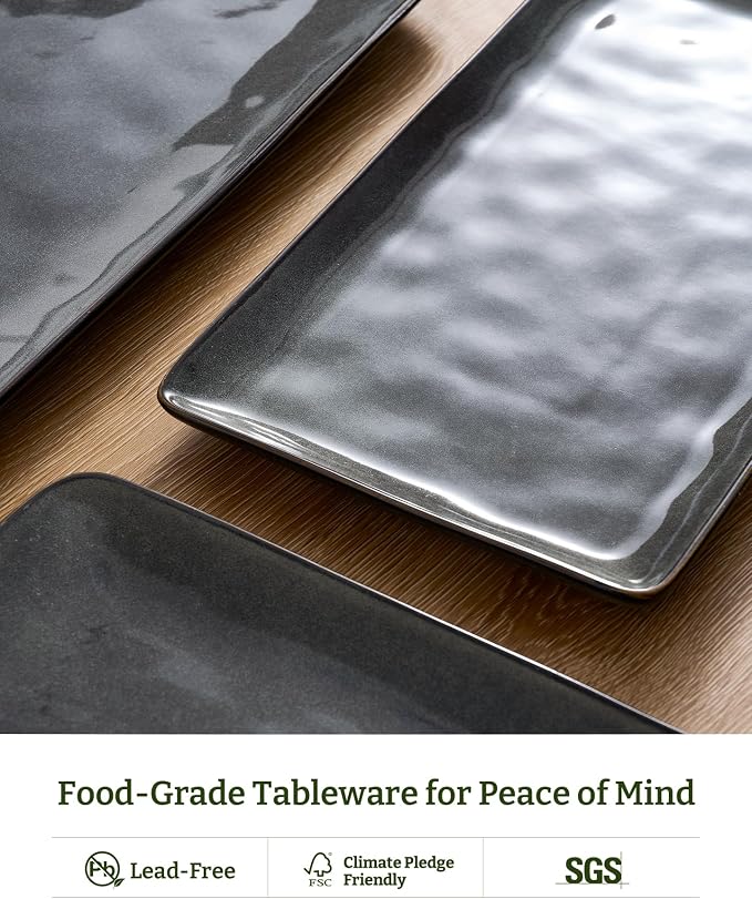 Famiware Serving Platters Set of 3 Sizes - Rectangular, Deep Forest | 15.67"/14.1"/12.6" Fine Stoneware Serving Trays for Party, Entertaining for Food, Turkey, Cheese, Microwave Dishwasher Safe