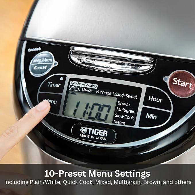Tiger Jax T18u K 10 Cup Micom Rice Cooker (Stainless Steel) | Food steamer, slow-cook function