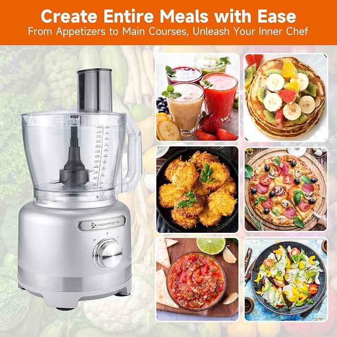 Homtone 16 Cup Food Processor Large 9-IN-1 Veggie Chopper for Dough, Fries | Large Capacity for Family Meal Prep, Cheese Grate, Slice, Meat Chop, Knead,Emulsify, Dishwasher Safe