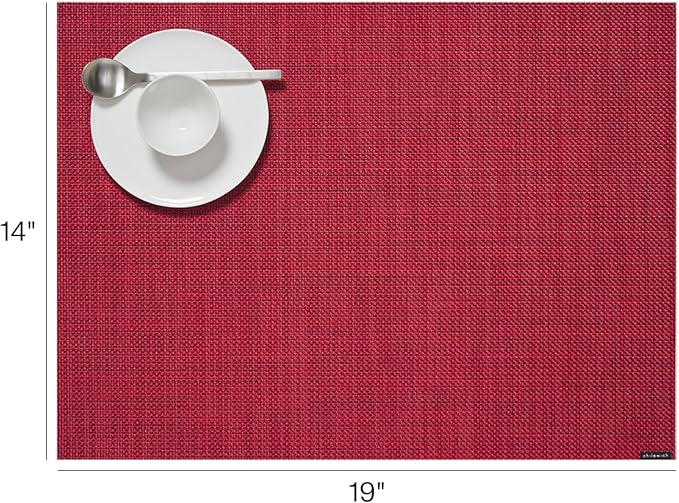 Chilewich Mini Basketweave Placemats, Woven Rectangle Placemats Set of 4 | Easy Care Woven Tabletop Textiles, Indoor/Outdoor, Scarlet, 19" x 14"