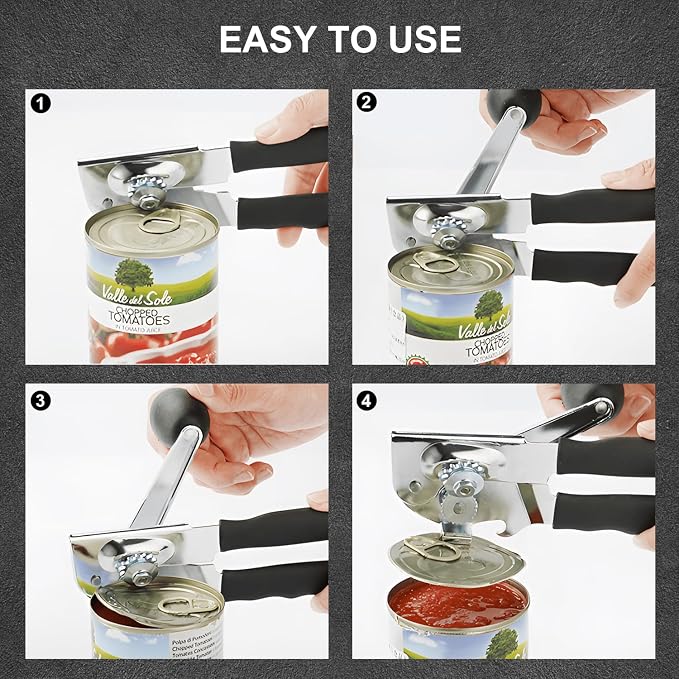 Hand Crank Can Opener Manual Heavy Duty with Comfortable Extra-long Handles | Manual Can Opener with Smooth Edge, Lid Lifter Magnet, Bottle Opener for Seniors, Arthritis, and Kitchen Use