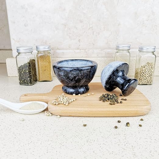 LUOLAO Marble Mortar and Pestle Set, Pill Crusher, 3.7 Inch, 1/2 Cup | Stone Spice Grinder, Effective for Grinding Small Items, Easy to Grip, Mushroom Shape