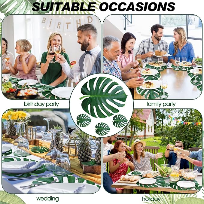 Geosar 200 Disposable Paper Placemats and Coasters Set Summer Hawaiian Luau Placemat with Coasters Outdoor Indoor for Greenery Jungle Dining Table Decoration Shower Birthday(Palm Leaf)