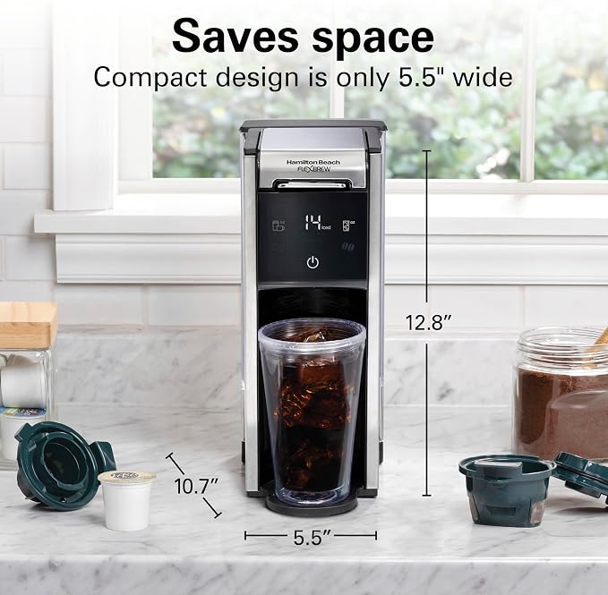 Hamilton Beach FlexBrew Advanced 4-in-1 Single Serve Coffee Maker | Hot & Iced Coffee Maker | Removable 45 oz. Reservoir | Uses Pod Packs & Grounds | Fast Brewing | Black