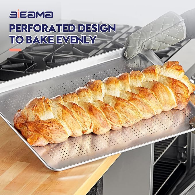 BIEAMA 6 Pack Perforated Half Size 18" x 13" Baking Sheet Pan | Aluminum Commercial Bakery Equipment Cookie Sheets, NSF Approved Baking Tray