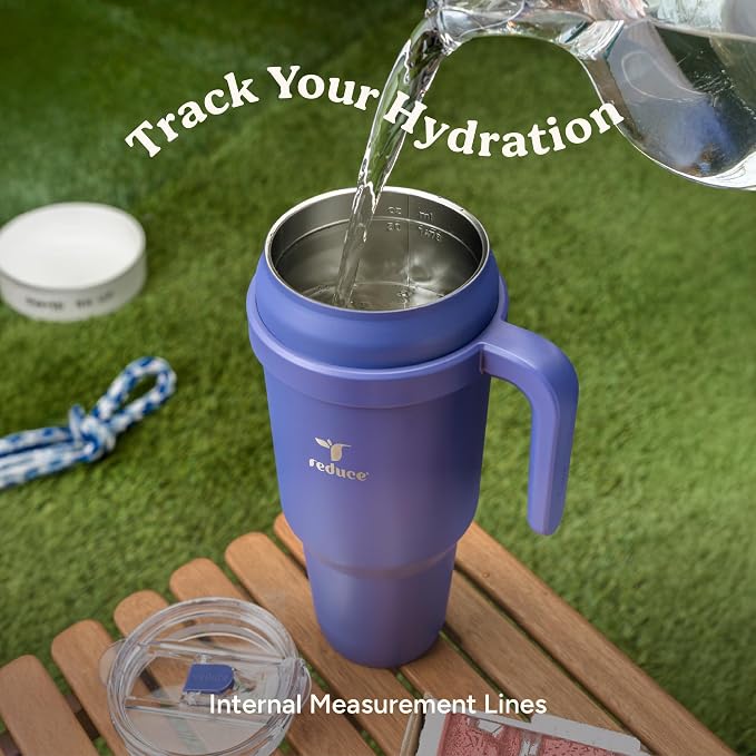 Reduce 50 oz Stainless Steel Tumbler with Handle - Dual-Wall Vacuum Insulated Travel Mug, Sweat-Proof Lid & Reusable Straw - Keeps Drinks Cold for 24 Hrs, Fits Cupholders, Dishwasher Safe - Crisp Mint