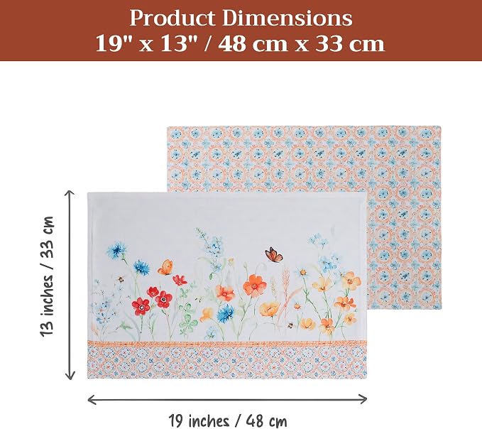 Maison d' Hermine Placemats Set of 4 Reusable 100% Cotton (13"x19") | Cloth Place Mats Washable Table Mats for Kitchen Dining Party Wedding Hotel Home Restaurant Spring Summer - Summer Whisper