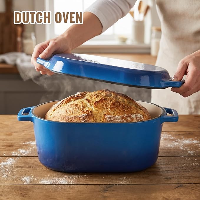 Dutch Oven for Bread Baking, 3.4 QT Bread Dutch Ovenfor Sourdough, Enamelled Bread Oven with Lids,Blue