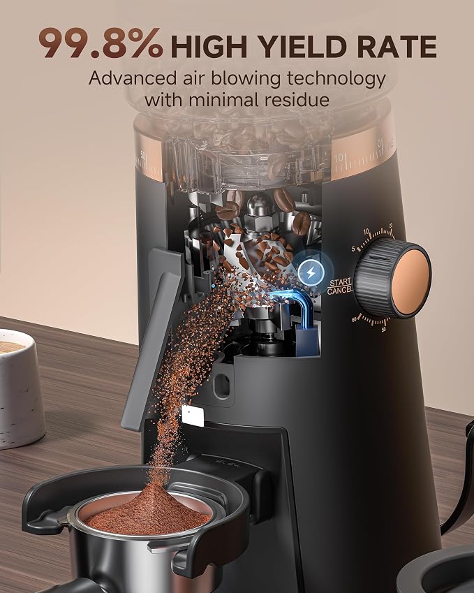 AMZCHEF 75-Setting Single Dose Coffee Grinder, 40mm Burr, <0.2g Retention | Anti-Static, Quiet DC Motor, 5-60s Timer, Magnetic Outlet, Vacuum Storage, LED Light, Espresso, Pour-Over & French Press