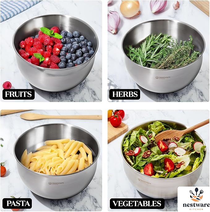 Stainless Steel Salad Spinner Large, 5.3 Qt - Lettuce, Vegetable & Fruit Washer & Dryer with Quick-Stop Brake Button, Colander Basket & Non-Slip Base (304 Stainless Steel - Black)
