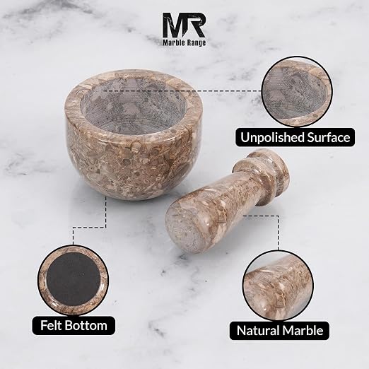 Marble Mortar and Pestle Set Oceanic 3" Inches Handmade Garlic Crusher & Grinder Bowl, Mini Mortar and Pestle for Kitchen - Herb Grinder Spice Grinder