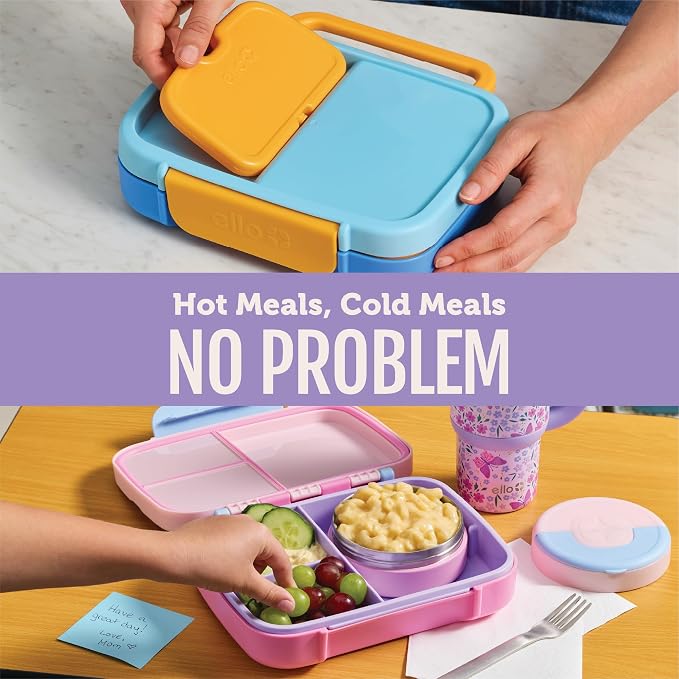 Ello Benni Kids Bento Lunch Box with Insulated Food Jar & Ice Pack, Sugar Coated