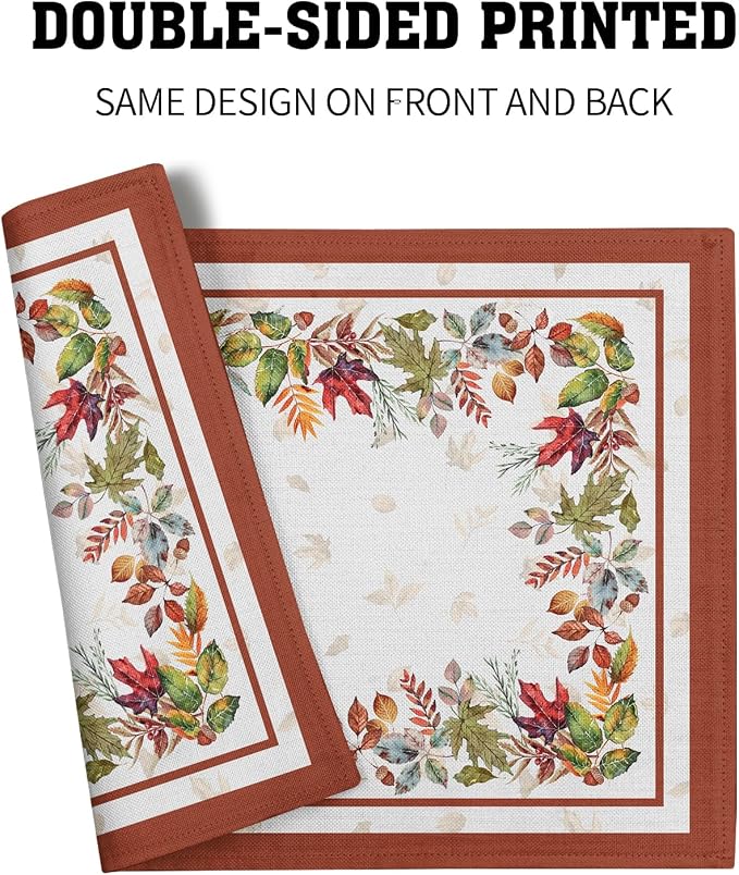 Fall Leaves Placemats Set of 4，Autumn Harvest Maple Leaves Farmhouse Tabletop Mat 12 x 18 Inch Washable Heat Resistant Thanksgiving Decor Table Place Mats for Dining Kitchen Home Party Outdoor