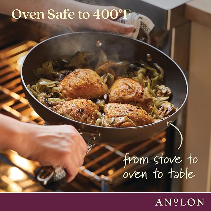 Anolon Advanced Home Hard-Anodized Nonstick Deep Frying Pan with Lid, Saute Pan, 12-Inch, Bronze