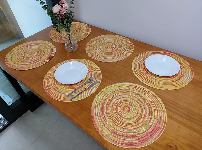 Zupro Round Placemats Set of 6,Braided Cotton Table Mats Heat Resistant Non-Slip Washable,for Kitchen Dining Tables Four Seasons Dinner Parties Thanksgiving Christmas and Everyday Use.Yellow
